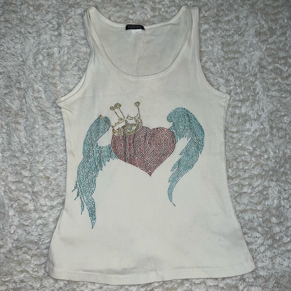 Rhinestone Heart Design Tank Top